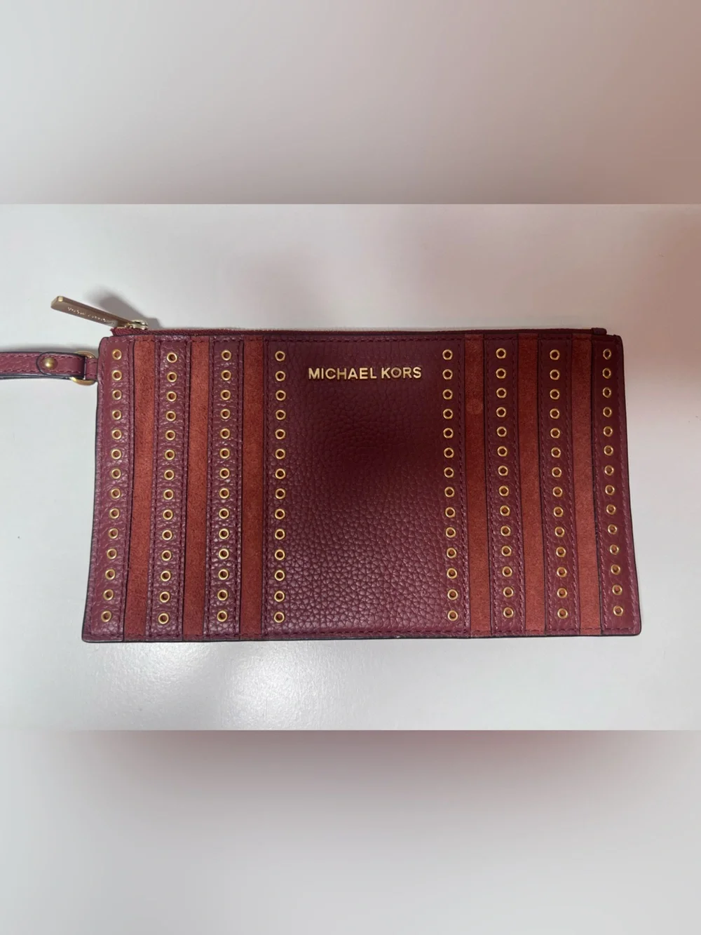 Michael Kors Brooklyn Grommet Medium Phone Wristlet in Leather Brown Brick